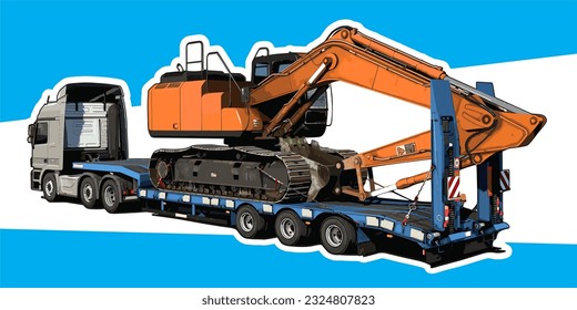 Heavy Duty Excavator Towing Truck Trailer Vector