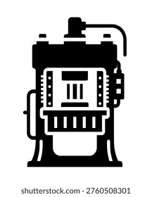 Heavy Duty Hydraulic Press Machine Vector Silhouette Illustration for Metalworking Industrial Forging and Manufacturing Production Icon