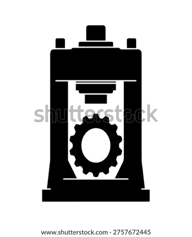 Heavy Duty Hydraulic Press Machine Vector Illustration Silhouette Icon for Metalworking Forge Manufacturing Industry Equipment Logo Design