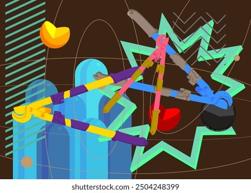 Cortador de cable Grande resistente, cortador viejo para el fondo geométrico gráfico retro del tema del alambre o de las barras de acero. Elementos geométricos mínimos. Ilustración vectorial de Formas abstractas de Antiguas.