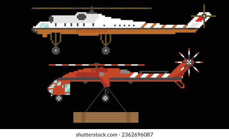 A Heavy Duty Lift Helicopter vector illustration designed in 8 bit shapes.