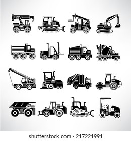 heavy duty machines, heavy construction machinery icons set