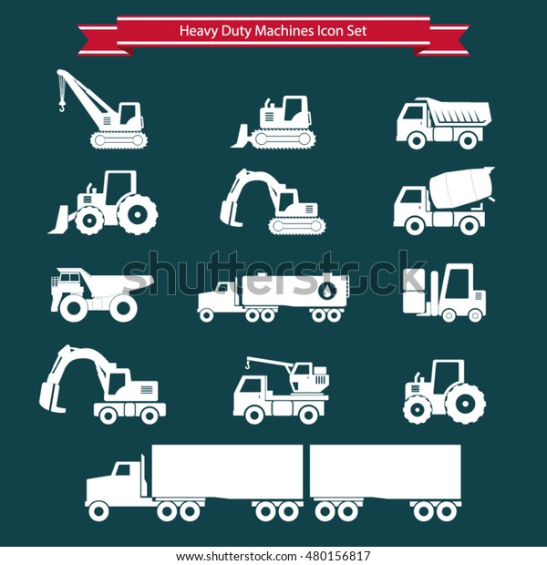 heavy duty machines, heavy construction machinery
icons set