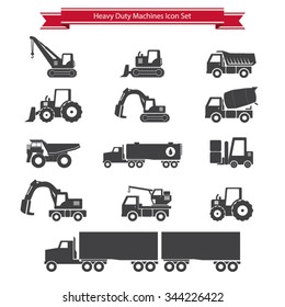 Heavy duty machines icons set