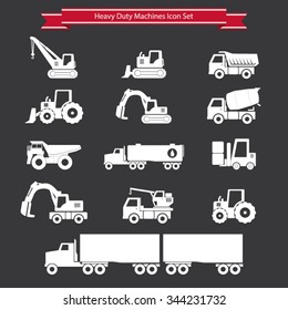 Heavy duty machines icons set