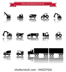 Heavy duty machines icons set