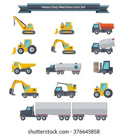 Heavy duty machines icons set