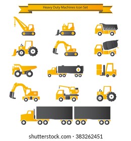 Heavy duty machines icons set