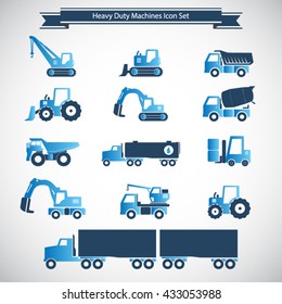 Heavy duty machines icons set