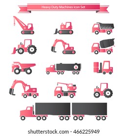 Heavy duty machines icons set