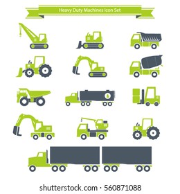 Heavy duty machines icons set
