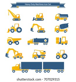Heavy duty machines icons set