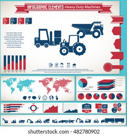 Heavy duty machines - infographic elements and icons set.