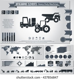 Heavy duty machines - infographics elements and icons set.