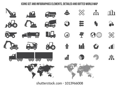 Heavy Duty Machines. Vector Icon Set.