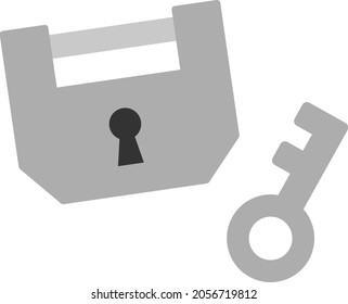 Heavy duty padlock and key isolated vector illustration.