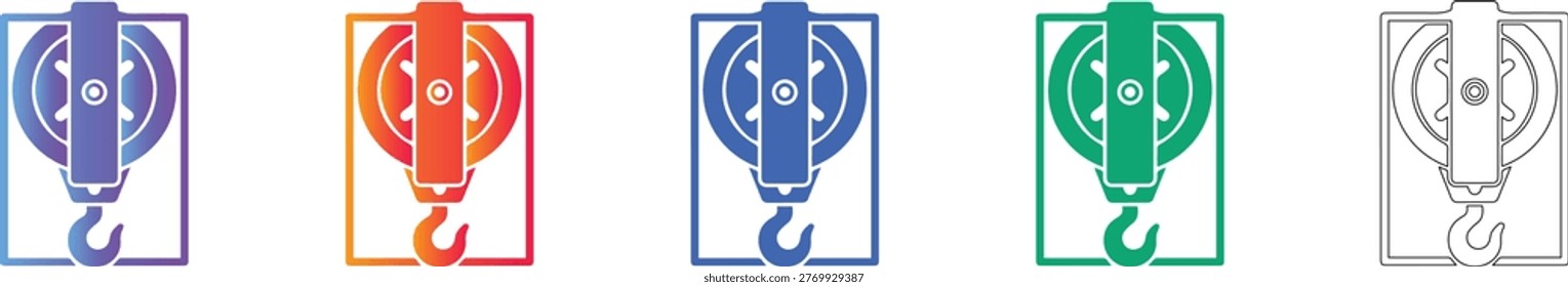 Heavy Duty Pulley Block Icon Set vol 1152