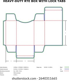 Heavy duty rte box packaging template with lock tabs die-cut design
