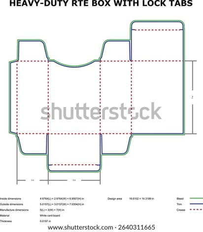 Heavy duty rte box packaging template with lock tabs die-cut design