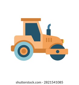Heavy duty steamroller construction vehicle flat illustration with steamroller construction pavement compaction