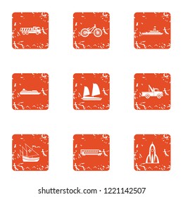 Heavy engineering icons set. Grunge set of 9 heavy engineering vector icons for web isolated on white background