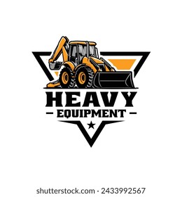 Heavy equipment backhoe loader bulldozer excavator logo vector isolated