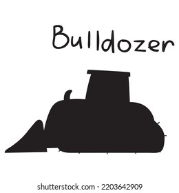 Heavy Equipment. Bulldozer. Hand Drawn Silhouette Illustration.