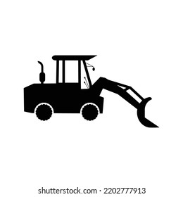 Heavy equipment bulldozer tractor icon | Black Vector illustration |
