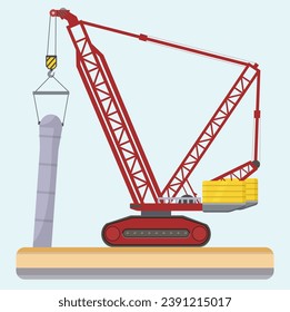Heavy equipment called a crane is lifting factory building materials with a large weight