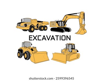 Heavy Equipment Excavation Machinery Illustration