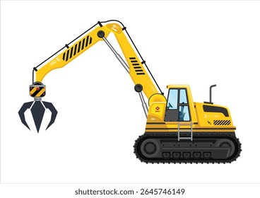 heavy equipment excavator clamp electronic arm automatic control device illustration vector