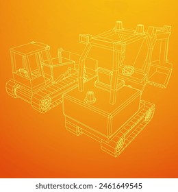 Heavy equipment excavator machine manufacturing power equipment for open pit mining. Wireframe low poly mesh vector illustration