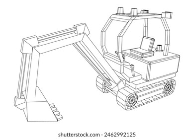 Heavy equipment excavator machine manufacturing power equipment for open pit mining. Wireframe low poly mesh vector illustration