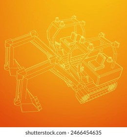 Heavy equipment excavator machine manufacturing power equipment for open pit mining. Wireframe low poly mesh vector illustration