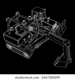 Heavy equipment excavator machine manufacturing power equipment for open pit mining. Wireframe low poly mesh vector illustration