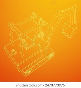 Heavy equipment excavator machine manufacturing power equipment for open pit mining. Wireframe low poly mesh vector illustration