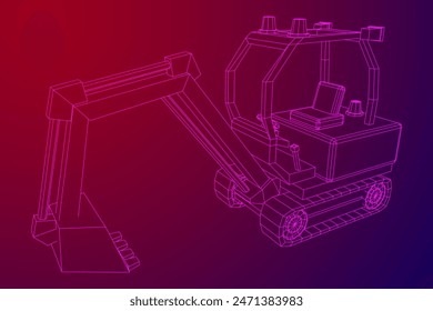 Heavy equipment excavator machine manufacturing power equipment for open pit mining. Wireframe low poly mesh vector illustration