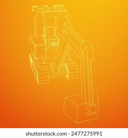 Heavy equipment excavator machine manufacturing power equipment for open pit mining. Wireframe low poly mesh vector illustration