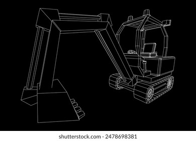 Heavy equipment excavator machine manufacturing power equipment for open pit mining. Wireframe low poly mesh vector illustration