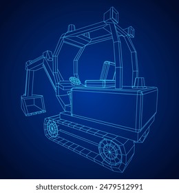 Heavy equipment excavator machine manufacturing power equipment for open pit mining. Wireframe low poly mesh vector illustration
