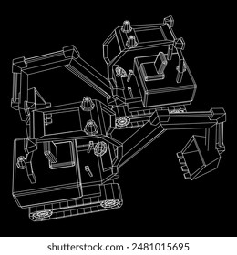 Heavy equipment excavator machine manufacturing power equipment for open pit mining. Wireframe low poly mesh vector illustration