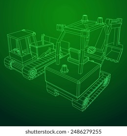 Heavy equipment excavator machine manufacturing power equipment for open pit mining. Wireframe low poly mesh vector illustration