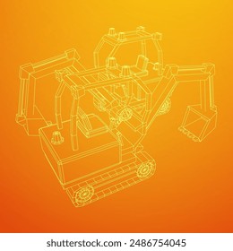 Heavy equipment excavator machine manufacturing power equipment for open pit mining. Wireframe low poly mesh vector illustration