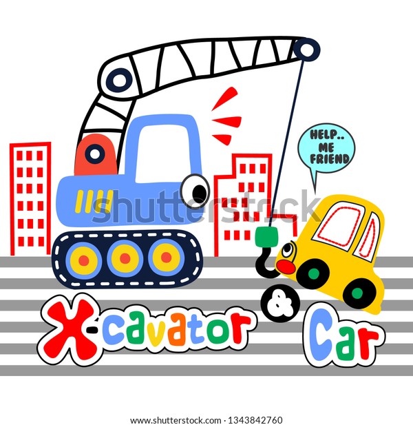 heavy\
equipment lift the car, cartoon vector\
illustration