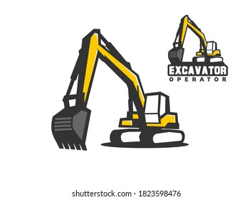 Vector de logotipo de equipo pesado para la empresa de construcción. Vector de plantilla de logotipo de excavador. Ilustración creativa de excavadora para la plantilla de logotipo.