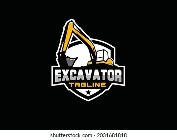 Heavy equipment logo vector for construction company. Excavator logo template vector. Creative excavator illustration for logo template.