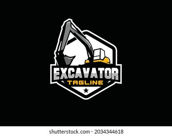 Heavy equipment logo vector for construction company. Excavator logo template vector. Creative excavator illustration for logo template.
