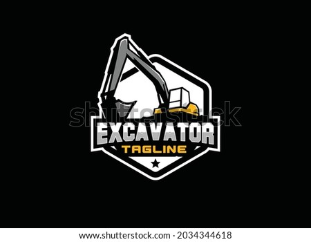 Heavy equipment logo vector for construction company. Excavator logo template vector. Creative excavator illustration for logo template.