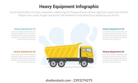 heavy equipment machine infographics template diagram with dump truck with 4 point step creative design for slide presentation