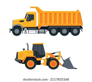 Heavy Equipment or Machinery for Construction Task and Earthwork Operation Vector Set